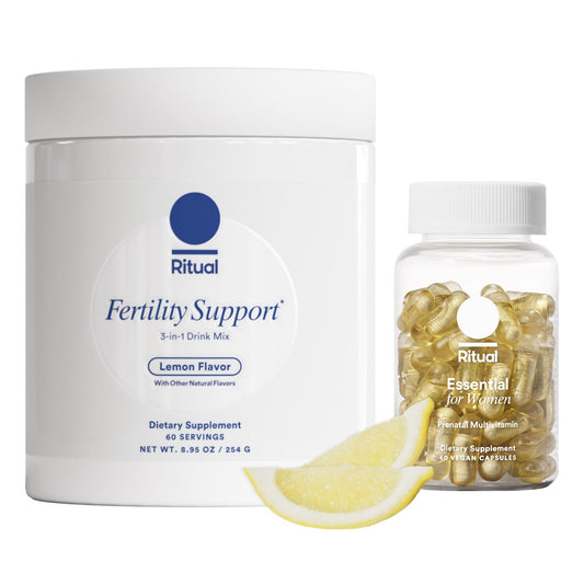 Ritual Preconception Bundle: Essential for Women Prenatal Multivitamin and Lemony Fertility Support Drink Mix Supplement with NAC, CoQ10, and Myo-Inositol. Vegan and Formulated to Support Her.* - NutriGlobal