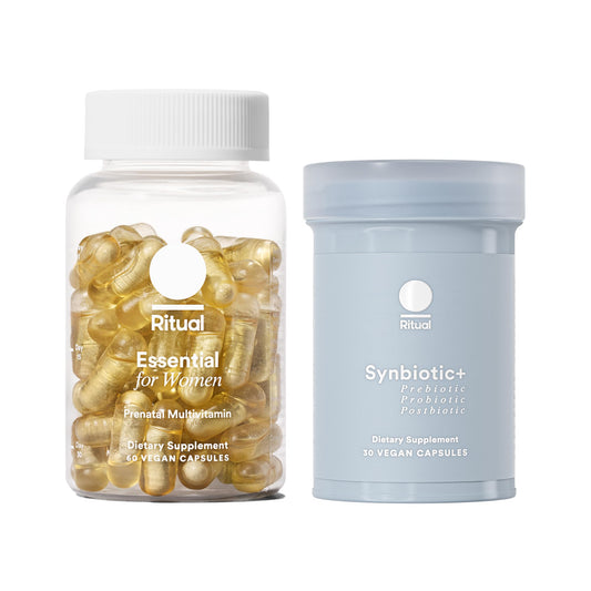 Ritual Prenatal Multivitamin and Gut Duo Supplements with Prenatal Vitamins and Synbiotic+: 3-in-1 Probiotic, Prebiotic, Postbiotic, Supports Pregnancy, and Gut Health, 30 Day Supply - NutriGlobal