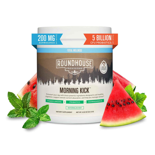 ROUNDHOUSE PROVISION Morning Kick, Powder Supplement for Healthy Digestion, Energy Levels, and Overall Wellness, 30 Servings (9.1 Ounce (Pack of 1), Watermelon Mint) - NutriGlobal
