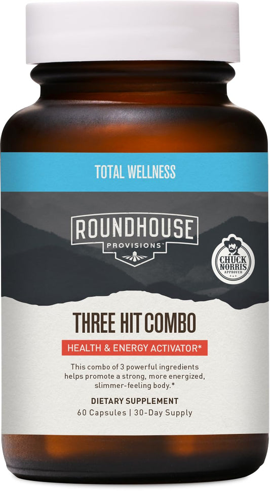 ROUNDHOUSE PROVISION Three Hit Combo by Chuck Norris – Fat Burner, Energy Booster & Wellness Support – 30-Day Supply (60 Capsules) - NutriGlobal
