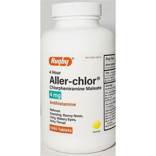 Rugby Aller-Chlor Chlorpheniramine 4mg 1000ct - NutriGlobal