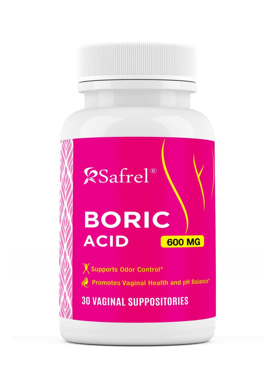 Safrel Boric Acid Vaginal Suppositories - 100% Pure Made in USA - Intimate Health Support, Vaginal Health and pH, Odor Control (30 Count) - NutriGlobal