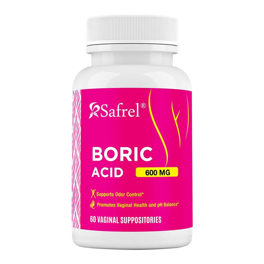 Safrel Boric Acid Vaginal Suppositories - 100% Pure Made in USA - Intimate Health Support, Vaginal Health and pH, Odor Control (60 Count) - NutriGlobal