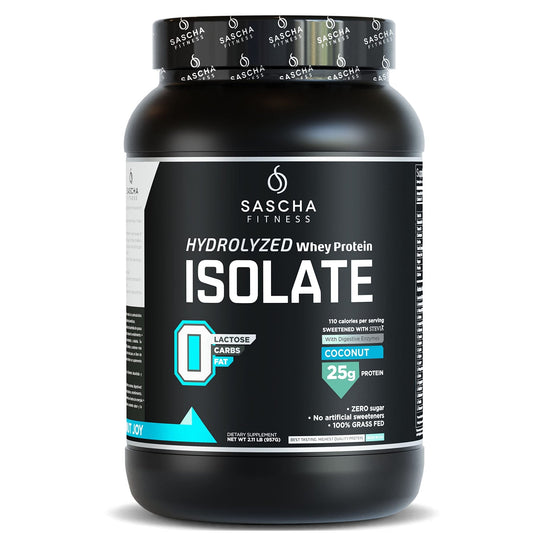 SASCHA FITNESS Hydrolyzed Whey Protein Isolate,100% Grass-Fed (2 Pounds, Coconut) - NutriGlobal