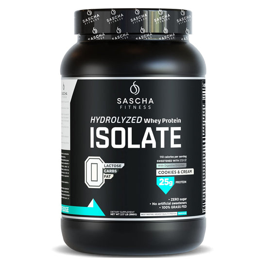 SASCHA FITNESS Hydrolyzed Whey Protein Isolate,100% Grass-Fed (2 Pounds, Cookies - NutriGlobal