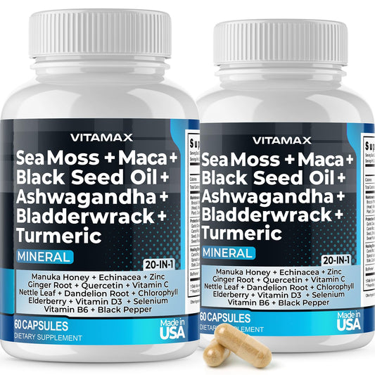 Sea Moss 3000mg Maca 1000mg Black Seed Oil 2000mg Ashwagandha 1000mg Bladderw - NutriGlobal