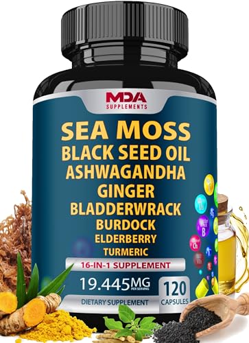 Sea Moss Black Seed Oil Ashwagandha Ginger - Multimineral Sea Moss Capsules - NutriGlobal