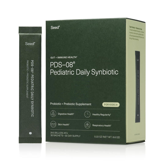 Seed PDS-08 Pediatric Daily Synbiotic - Fiber-Based Prebiotic & Probiotic for Kids - Digestive Health, Regularity, Constipation Relief - Ages 3-17 - Vegan and Shelf-Stable - 30 Sachets (30-Day Supply) - NutriGlobal