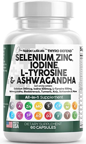 Selenium 300mcg Zinc 50mg Iodine 500mcg L Tyrosine 500mg Ashwagan - NutriGlobal