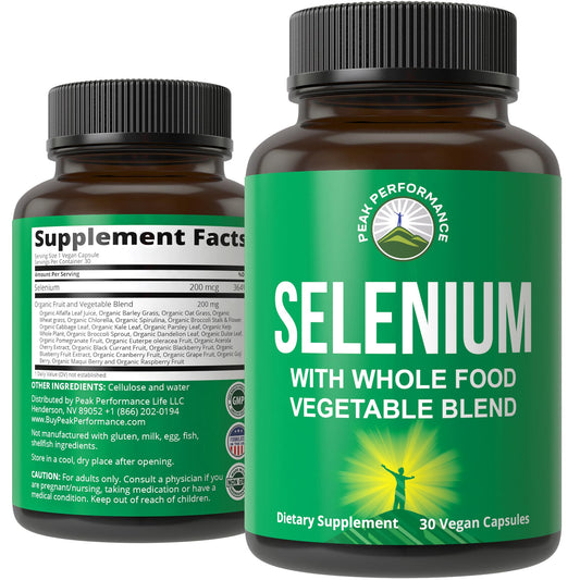 Selenium Supplement with Whole Food Blend of 25+ Vegetables and Fruits for Max Absorption. Pure Selenium Vegan Capsules for Immune System, Thyroid Support, Heart Health, Prostate Support. 30 Pills - NutriGlobal