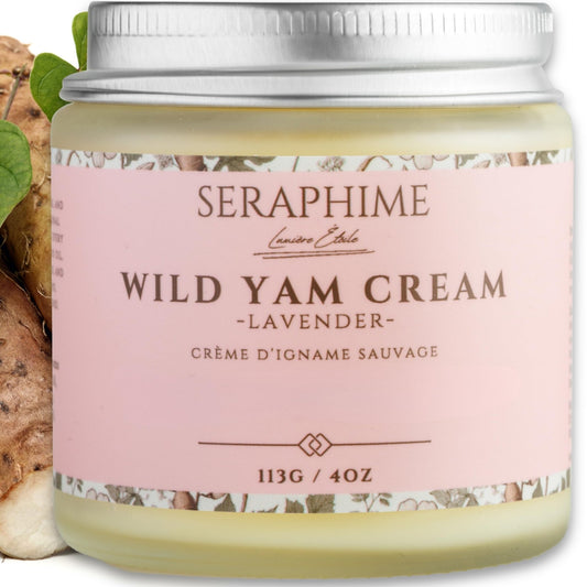 Seraphime Wild Yam Cream for Hormone Balance - Gift for Mom - Menopause and PMS Support for Women - Wild Yam Balancing Cream - Hot Flashes, Night Sweats, Mood Swings, Low Energy - Lavender 4oz - NutriGlobal