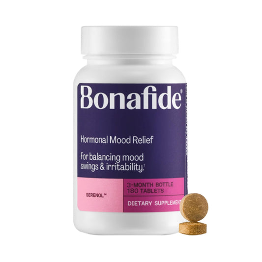 Serenol by Bonafide. Relief from Hormonal Mood Swings, Irritability, & PMS Bloating. — 3-Month Supply (180 Tablets) - NutriGlobal