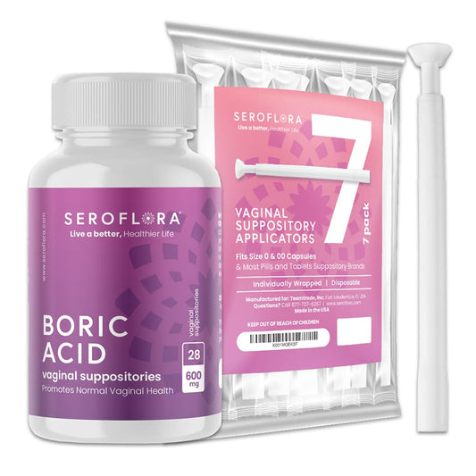 Seroflora Boric Acid Vaginal Suppositories 600mg – 30 Count with 7 Applicators for Odor Control & pH Balance Feminine Hygiene Support, Natural Intimate Care, Made in USA - NutriGlobal