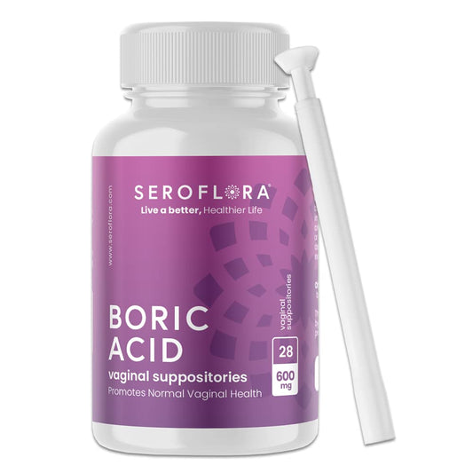Seroflora Boric Acid Vaginal Suppositories for Women + 1 Suppository Applicator - Helps Support Vaginal Odor pH Balance, Yeast Infection and Bacterial Vaginosis - NutriGlobal