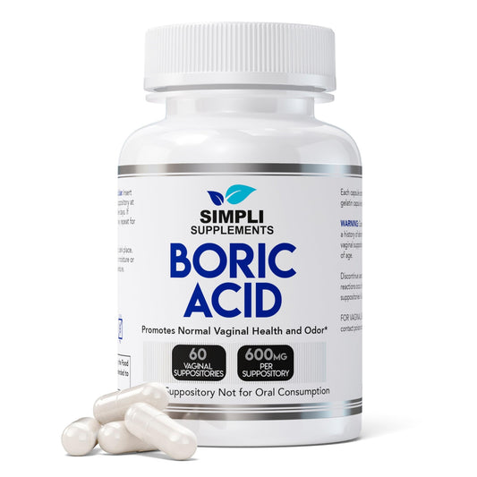 Simpli Supplements Boric Acid Suppositories for Women 600mg – 60 Count | Vaginal pH Balance Support | Feminine Care | Helps Maintain Freshness & Odor Control - NutriGlobal