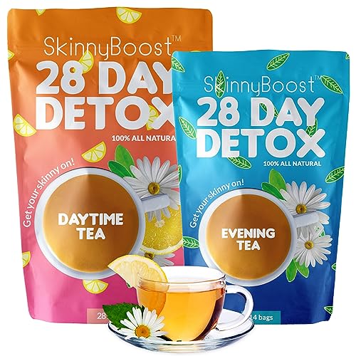 SkinnyBoost 28 Day Detox Tea Kit-1 Daytime (28 Bags) 1 Evening (14 Bags) Non GMO - NutriGlobal