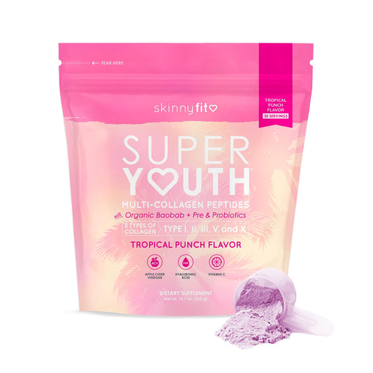 SkinnyFit Super Youth Tropical Punch Multi-Collagen Peptides + Probiotics, Baobab Fiber - NutriGlobal
