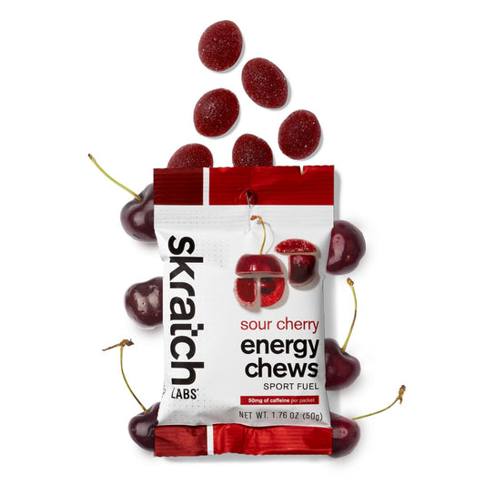 Skratch Labs Sport Energy Chews, Sour Cherry with Caffeine (10 Pack) - NutriGlobal