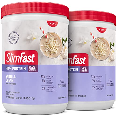 SlimFast Meal Replacement Smoothie Mix, 24 Servings, High Protein, Vanilla Cream, 20g - NutriGlobal