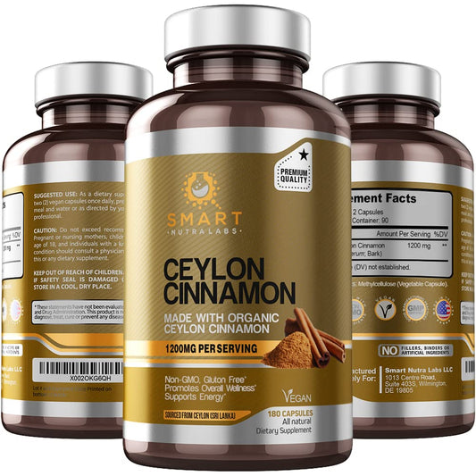 SMART NUTRA LABS Organic Ceylon Cinnamon Supplement 1200mg per - NutriGlobal