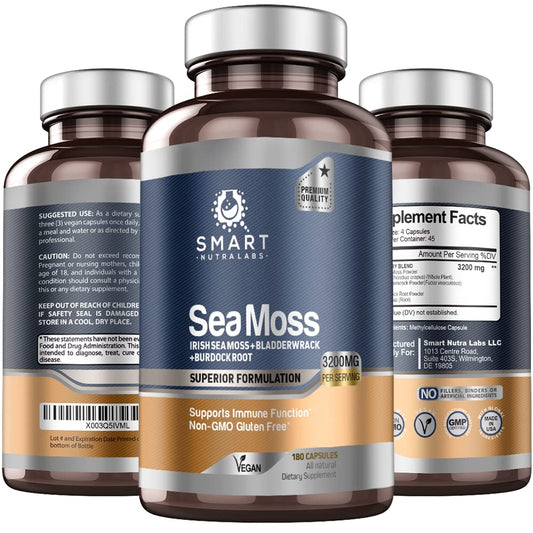 SMART NUTRA LABS Organic Sea Moss 3200MG Per Serving- 180 Vegan - NutriGlobal