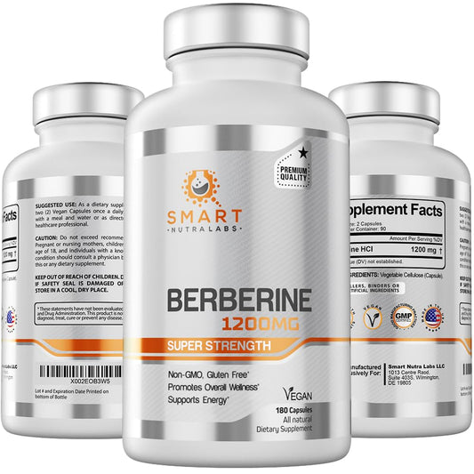 Smart Nutra Labs Premium Berberine HCL 1200mg- 180 Vegan Capsules, 100% Pure - NutriGlobal