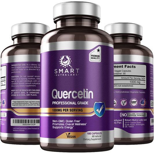 SMART NUTRA LABS Quercetin 1000mg- 180 Vegan Capsules - NutriGlobal