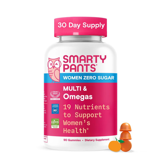 SmartyPants Zero Sugar Women’s Multivitamin Gummies: Biotin, Methylfolate, Omega 3 (ALA), Vitamin D3, C, Vitamin B12, B6, A, K, Zinc, Inositol - NutriGlobal