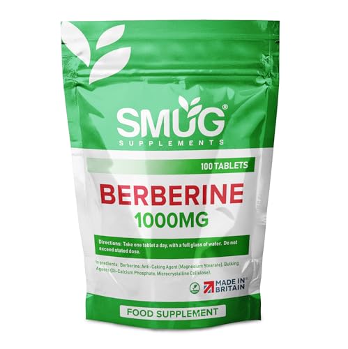SMUG Supplements Berberine Tablets - 100 High Strength 1000mg Pills - Can Promote - NutriGlobal