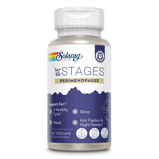 SOLARAY Perimenopause her Life Stages - Perimenopause Supplements Women - Hot Flashes, Menopause Support - Saffron and Chasteberry - Made Without Hormones - 60-Day Guarantee - 30 Servings, 60 VegCaps - NutriGlobal