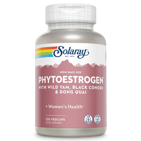 SOLARAY PhytoEstrogen Menopause Supplements - Wild Yam, Black Cohosh, and Dong Quai Estrogen Pills for Women's Health - Vegan, Lab Verified, 60-Day Guarantee (30 Servings, 120 VegCaps) - NutriGlobal