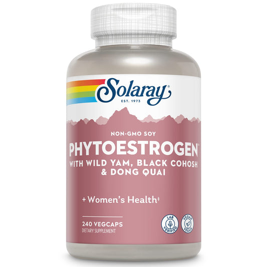SOLARAY PhytoEstrogen Menopause Supplements with Wild Yam, Black Cohosh and Dong Quai - Phyto Estrogen Pills for Perimenopause and Menopause Support, Vegan, 60-Day Guarantee, 60 Servings, 240 VegCaps - NutriGlobal