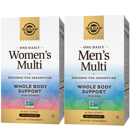 SOLGAR One a Day Women & Mens Bundle:Daily Women's Multi Whole Body Support, 60 Servings + Daily Men's Multivitamin Whole Body Support Supplement, 60 Servings - NutriGlobal