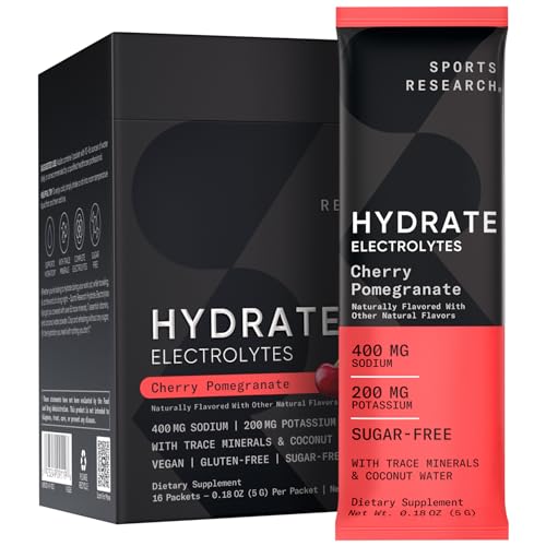 Sports Research Hydrate Electrolytes Powder Packets - Sugar-Free & Naturally Flavored - NutriGlobal