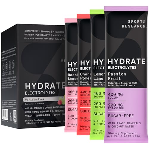 Sports Research Hydrate Electrolytes Powder Packets - Sugar-Free & Naturally Flavored - NutriGlobal