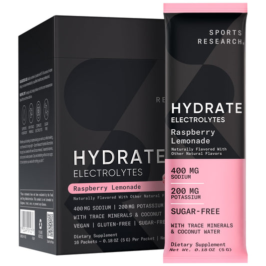 Sports Research Hydrate Electrolytes Powder Packets - Sugar-Free & Naturally Flavored - NutriGlobal