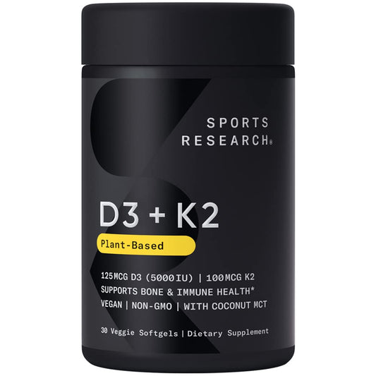 Sports Research Vegan Vitamin D3 + K2 Supplement with Organic Coconut Oil - 5000iu - NutriGlobal