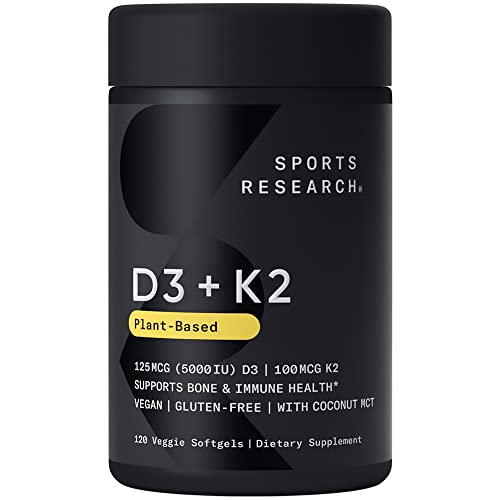 Sports Research Vitamin D3 + K2 with 5000iu of Plant-Based D3 & 100mcg of Vitamin - NutriGlobal