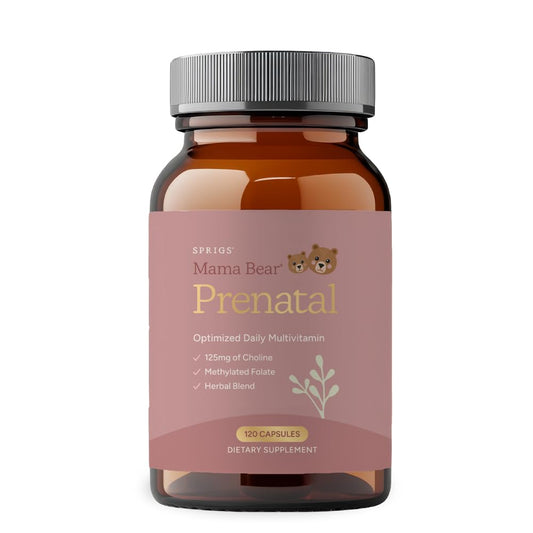 SPRIGS Mama Bear Prenatal Gold Multivitamin with Choline and Methylated Folate for Pregnancy Support Easy to Digest Prenatal Vitamins - NutriGlobal