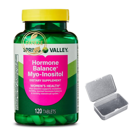 Spring Valley Hormone Balance Myo-Inositol 2000mg Dietary Supplement Tablets, 120 Count + Dipaze Gift (Container) - NutriGlobal