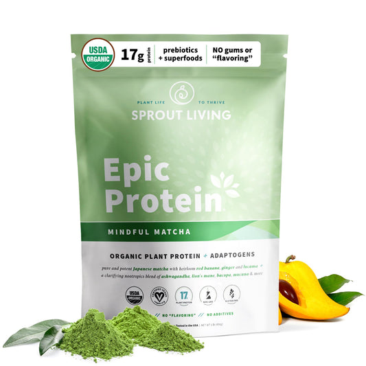 Sprout Living Epic Protein, Plant Based Protein & Superfoods Powder, Mindful Matcha - NutriGlobal