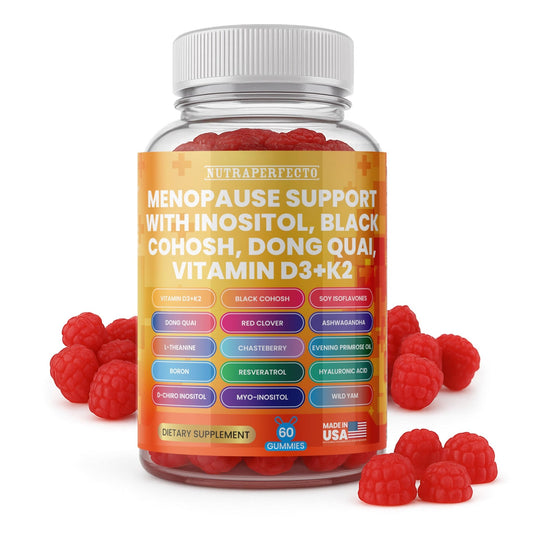 Sugar Free Menopause Support Gummies for Women D-Chiro Myo Inositol Black Cohosh Dong Quai Vitamin D3 K2 - Hormone Balance, PMS, Hot Flash & Night Sweat Relief Perimenopause Water Retention Debloating - NutriGlobal