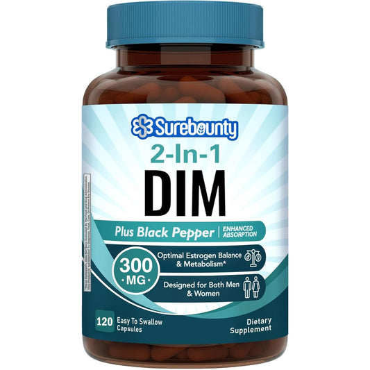 Surebounty DIM Supplement 300mg for Women & Men, Estrogen Balance & Metabolism, Hormone Balance, Menopause Support, Energy Maintainence, High Absorption with Black Pepper Extract, 120 Caps - NutriGlobal