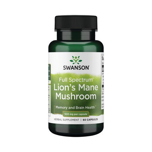 Swanson Lion's Mane Mushroom Capsules - 500 mg Each, 60 Capsules - NutriGlobal