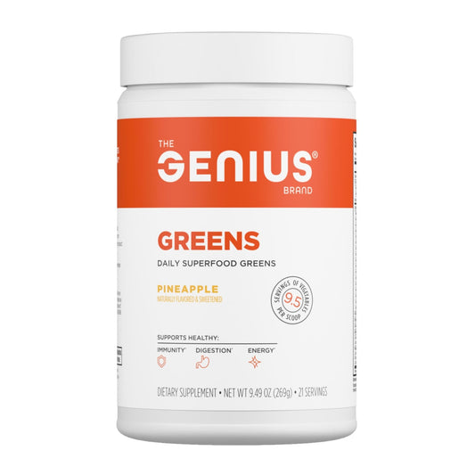 The Genius Brand Daily Superfood Greens - Organic Plant-Based Powder - Pineapple Flavor - Whole Food Blend with Greens, Fruits & Veggies - 30 Serving - NutriGlobal