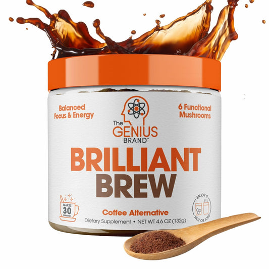 The Genius Brand Genius Brilliant Brew - Natural Coffee Substitute for Clear Thinking, Energy & Immune Support - No Crash or Jitters - Powered by Nootropics - Non-GMO - 30 Servings - Sweet Cocoa - NutriGlobal