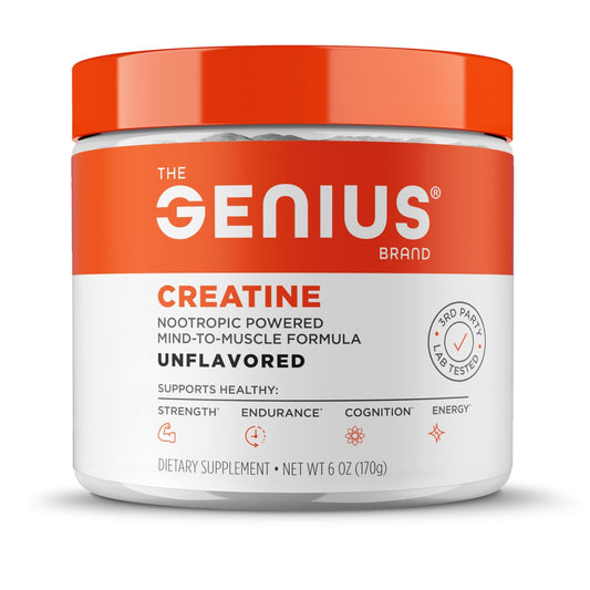 The Genius Brand Genius Creatine - Creatine Monohydrate Powder for Active Lifestyles - Endurance, Strength, Brain Performance & Muscle Health Support - Mind-to-Muscle Formula - Unflavored - 6 oz - NutriGlobal