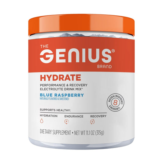 The Genius Brand Genius Hydrate - Electrolyte Supplement for Daily Hydration - Coconut Water - Sugar-Free - 8 Essential Minerals & Nutrients - Non-GMO - Blue Raspberry - 50 Servings - NutriGlobal