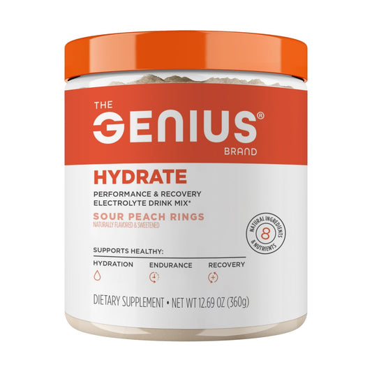 The Genius Brand Genius Hydrate - Electrolyte Supplement for Daily Hydration - Coconut Water - Sugar-Free - 8 Essential Minerals & Nutrients - Non-GMO - Sour Peach Rings - 50 Servings - NutriGlobal
