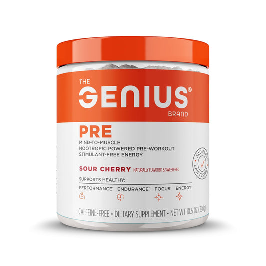 The Genius Brand Genius Pre - Clean Pre-Workout Powder for Energy, Focus & Fitness Support - No Artificial Flavors, Preservatives, or Proprietary Blends - Non-GMO - 20 Servings - Sour Cherry - NutriGlobal